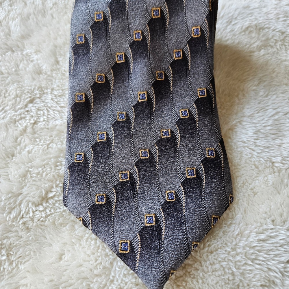 Louis Roth Mens Grey Black Geometric Silk Jacquard Necktie Formal Business‎ Tie